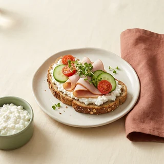 Cottage cheese hidegtál rozskenyérrel és zöldséggel